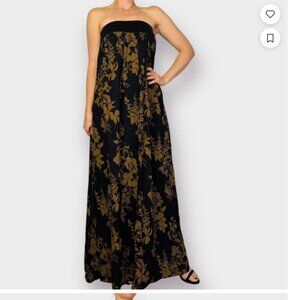 Reformation Strapless Black Brown Floral Gown Maribelle Night Garden